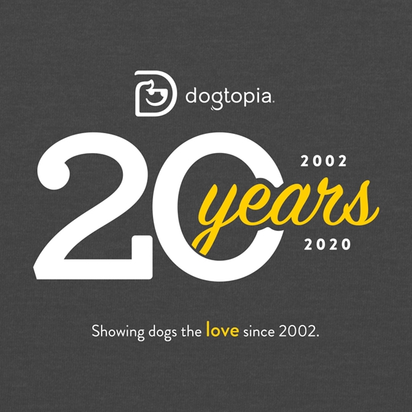 T-Shirt Celebrating 20 Years of Dog Daycare at Dogtopia Logo